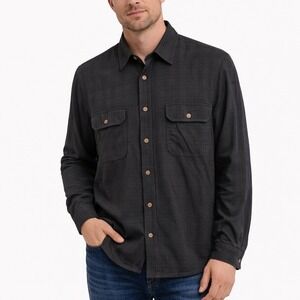 Tommy Bahama Silk Shirt Mens XXL Black Long Sleeve Button Down Textured Grid 2XL